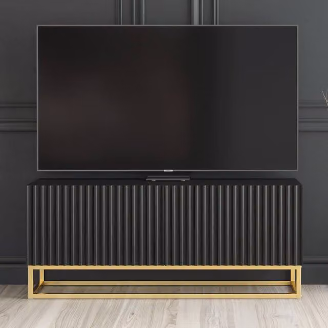 Mex Furniture LTD Ripple TV Unit in Black with Gold Accents and Fluted Doors, W: 100 cm, H: 45 cm, D: 35 cm – 1