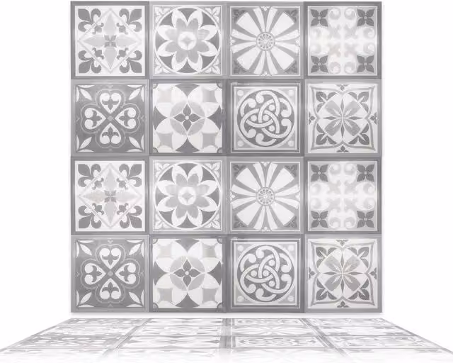 WALPLUS 3D Tile Stickers Multipack, Grey, 48 Pack, W: 15.4 cm x H: 15.4 cm