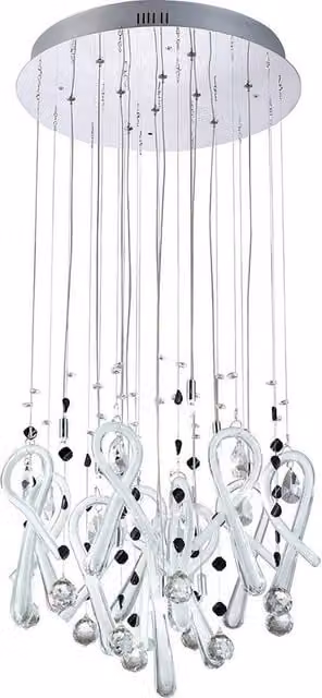 Netlighting Class Round Pendant Light with 10 G4 White Glass Crystals in Chrome and Grey