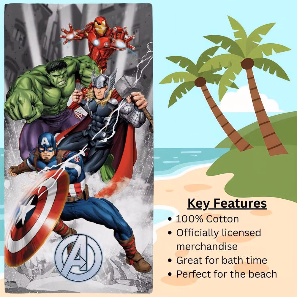 Coco Moon Disney Marvel Avengers Super Soft Cotton Bath and Beach Towel for Children, Multicolour, W/D/H: 140 x 70 x 70 cm – 4