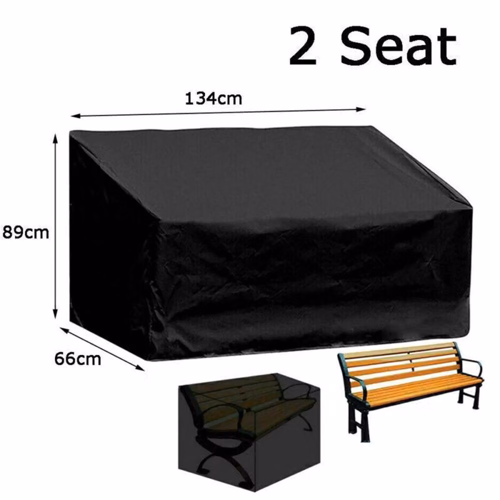 VOGREX Water Repellent Polyester 2-Seater Outdoor Garden Bench Seat Cover in Black, W/D/H: 134 x 66 x 89 cm – 3