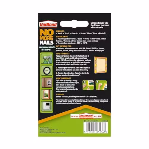 Unibond No More Nails Removable Picture Hanging Strips, Double Sided Adhesive Tape, Yellow, Pack of 10 – 2