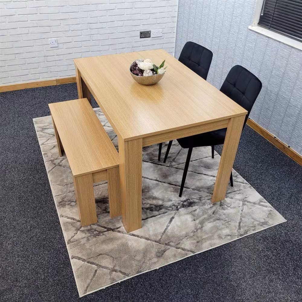 KOSY KOALA Modern 4 Seater Dining Table Set with 2 Black Velvet Chairs and Bench in Brown and Black – 3