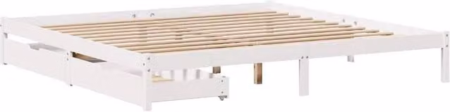 Berkfield Home Super King Solid Wood Bed Frame with Drawers, White, W/D/H: 180 x 200 x 185.5 cm