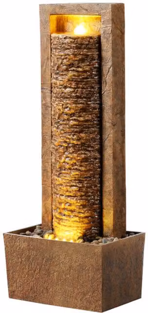 Teamson Home Brown Polyresin Outdoor Garden Column Water Fountain with LED Lights
