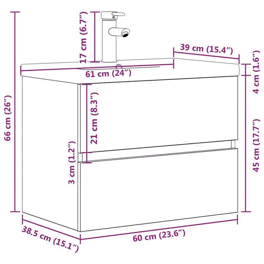 Berkfield Home 2 Piece Modern Wall Mounted Bathroom Vanity Unit Set in Grey and White Engineered Wood, W/D/H: 60.0 x 38.5 x 45.0 cm – 2