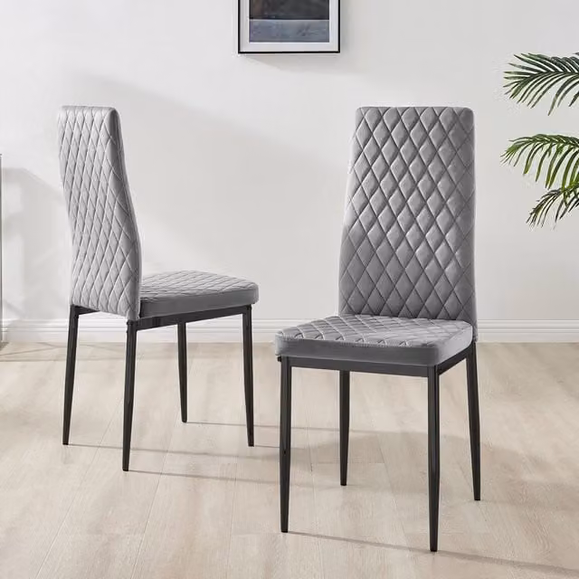 FurnitureboxUK Set of 6 Milan Velvet Dining Chairs in Grey with Black Legs
