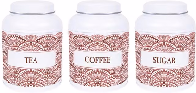 Purely Home Painted Scales Metal Coffee Canister with Domed Lid in Red and White