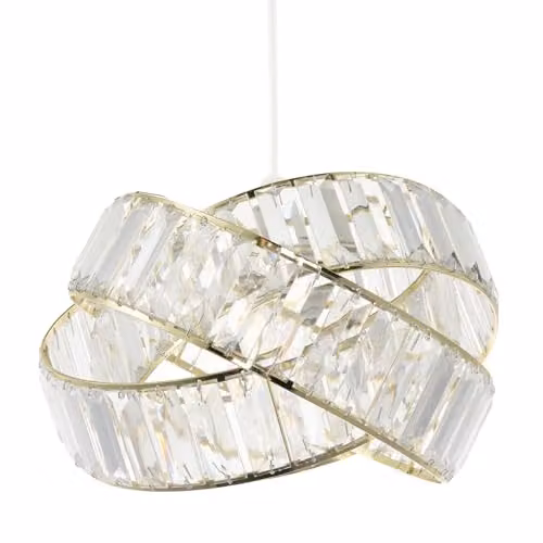 Happy Homewares Modern Three Ring Pendant Light Shade in Gold with Transparent Acrylic Prisms, W/D/H: 18 x 18 x 28 cm