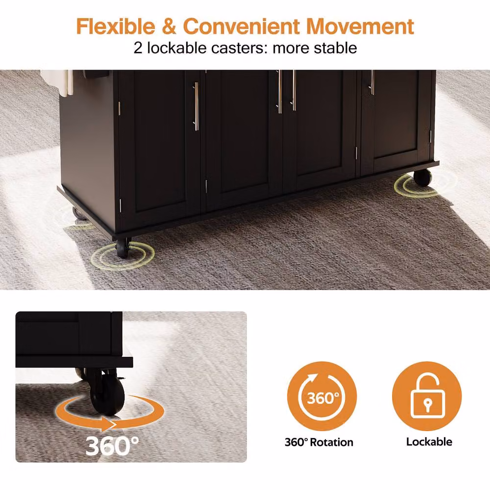 Merax Rolling Kitchen Island Trolley with Foldable Worktop in Black, W/D/H: 120 x 45 x 92 cm – 4