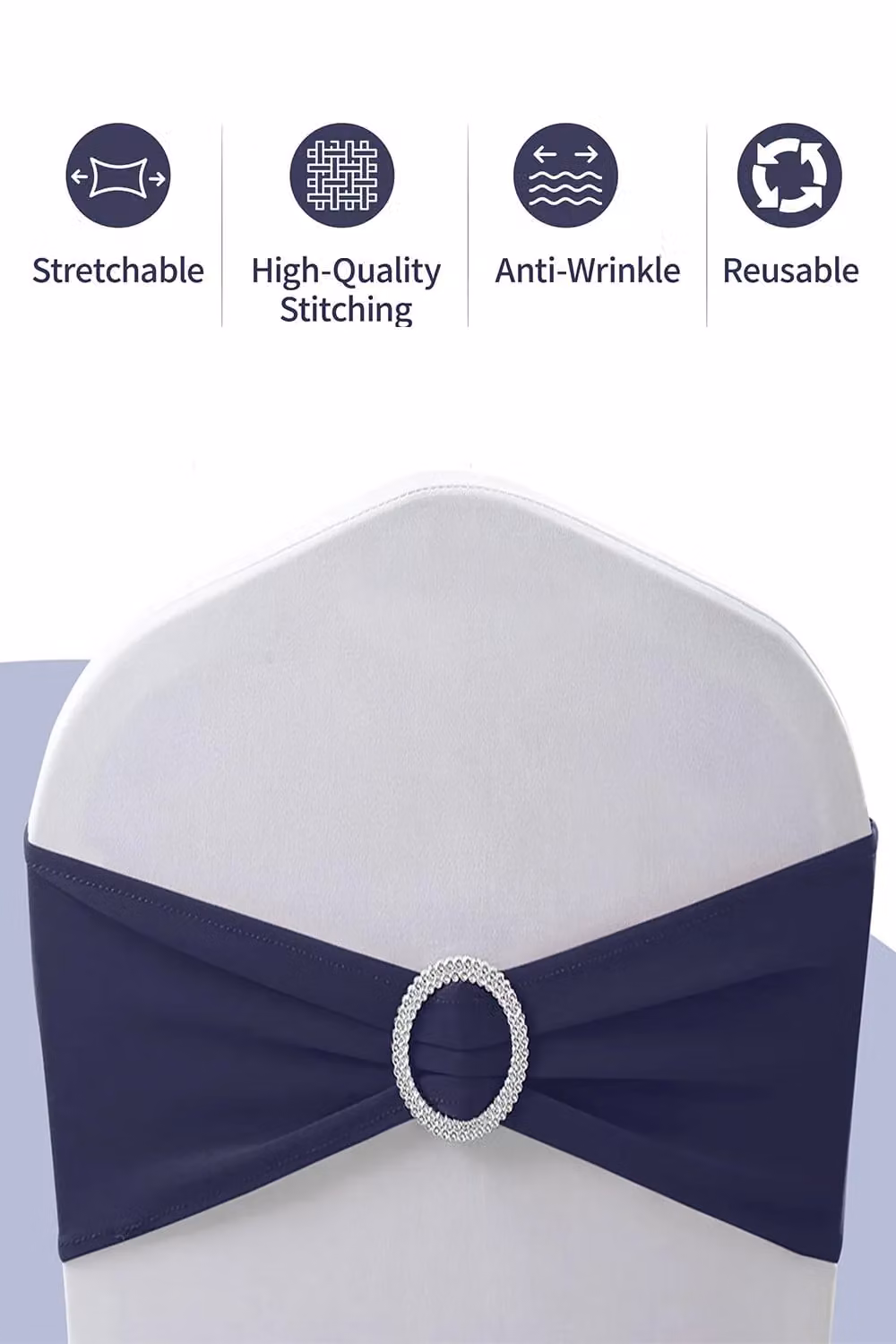Neel Blue Spandex Chair Bands with Slider Buckle, 10-Piece Navy Stretchy Elastic Chair Sash Set – 3