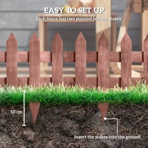 Outsunny Pack of 12 Wooden Garden Border Fences in Brown – 4