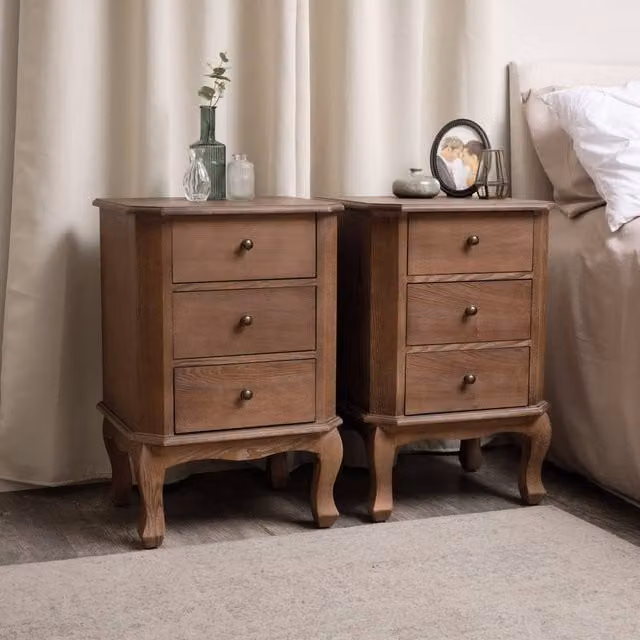 Melody Maison Ashwell Pair of 2 Dark Brown 3 Drawer Bedside Tables – 1