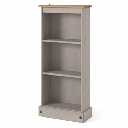 Core Products Corona Low Narrow Bookcase in Grey and Waxed Pine