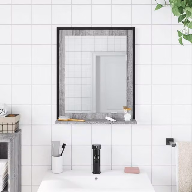 Berkfield Home Sturdy Bathroom Mirror with Shelf, Grey Sonoma, W: 50 cm, D: 12 cm, H: 60 cm – 1