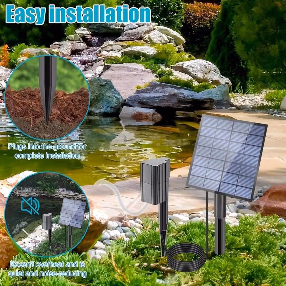 FLAVORA Solar Aquarium Air Pump Aerator, Black, 7V 2.5W Adjustable – 3