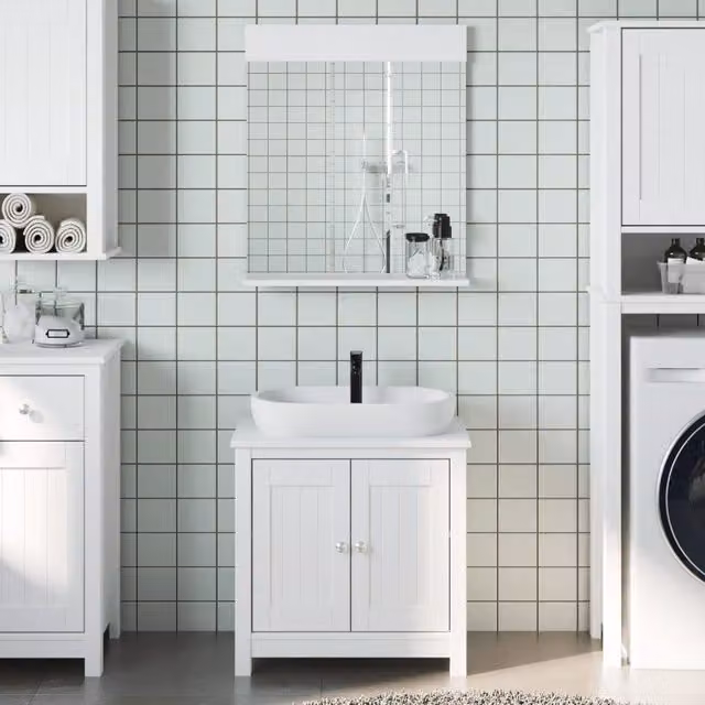 Berkfield Home 2 Piece White Solid Wood Pine Bathroom Furniture Set with Vanity Unit and Mirror Cabinet – 1