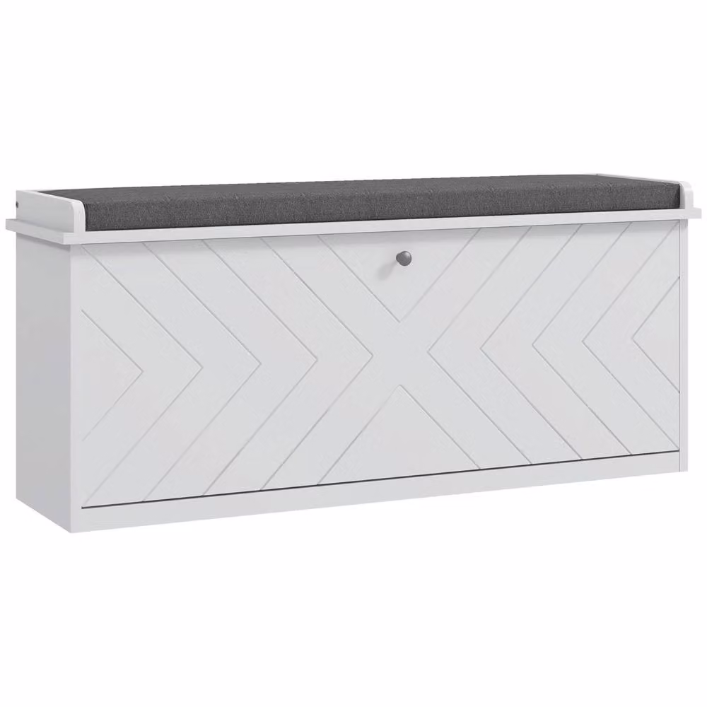 Wyld Haus Rakamo White Shoe Bench with Grey Padded Seat and Adjustable Shelves, W/D/H: 100 x 44.5 x 26 cm – 2