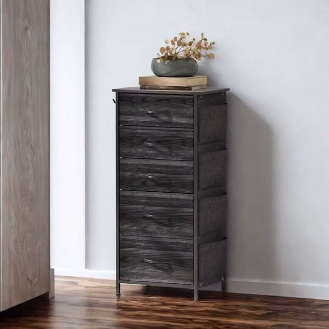 FURNOS Industrial 5 Fabric Drawer Chest Storage Unit in Black
