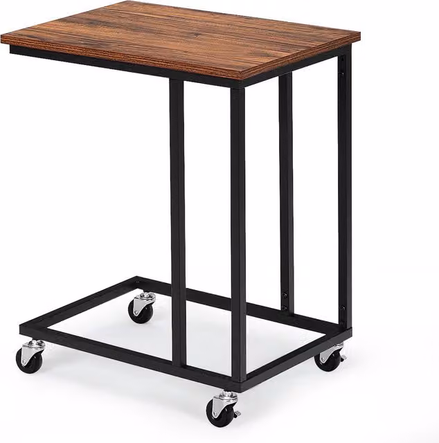 COSTWAY Industrial Side Table in Black and Brown with Wood Finish