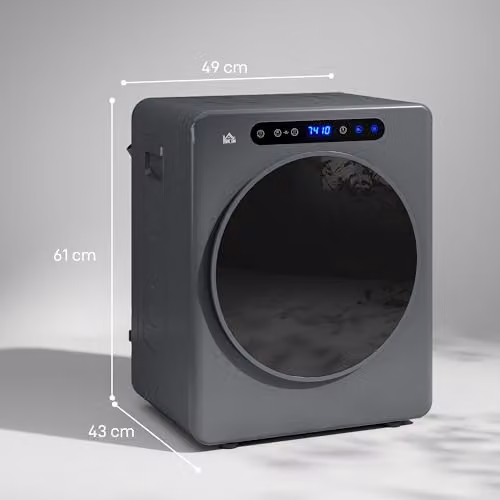 HOMCOM Vented Tumble Dryer, Grey, 5kg Wet Laundry/3kg Dry Capacity, 1000W, Front Loader, W: 61.0 cm, D: 49.0 cm, H: 85.0 cm – 7