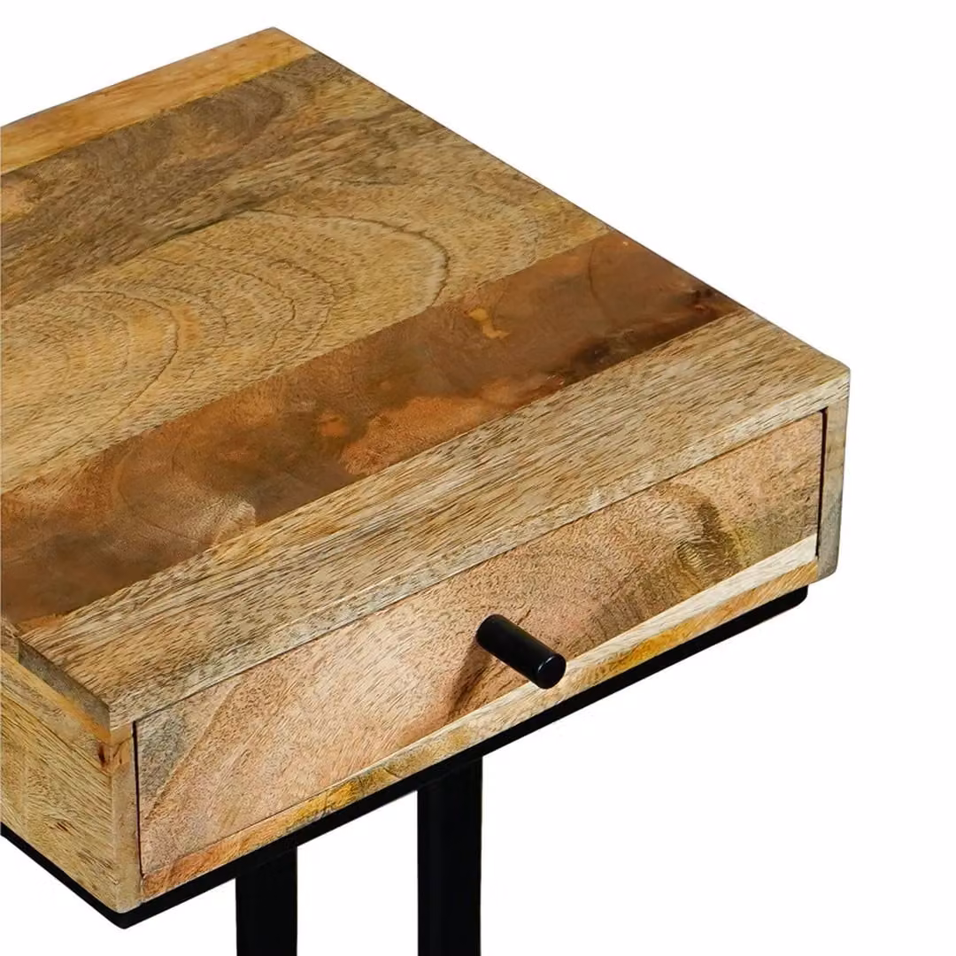 Jaipur Furniture Ltd Ravi 1 Drawer Small Side Table in Brown Mango Wood with Iron Base W: 30 cm, D: 30 cm, H: 50 cm – 3