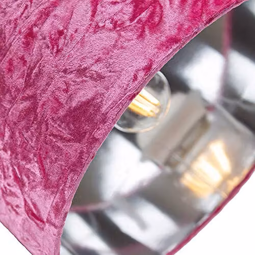 Happy Homewares Pink Crushed Velvet Circular Drum Lampshade with Silver Inner – 2