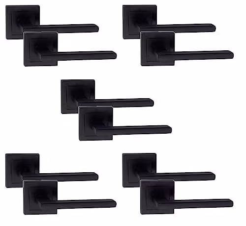 Golden Grace Leon Straight Door Handles, Matt Black, 5 Pairs, 52mm