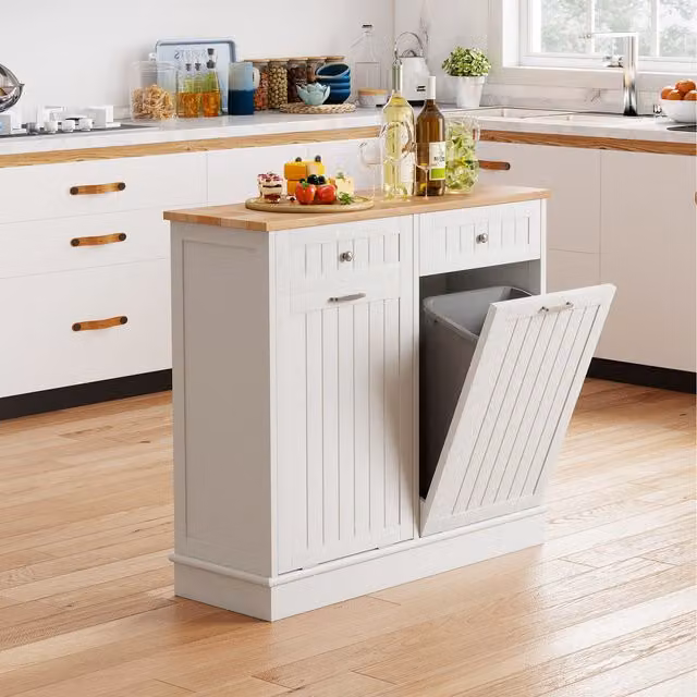 Costway Double Tilt Out Trash Can Cabinet in White