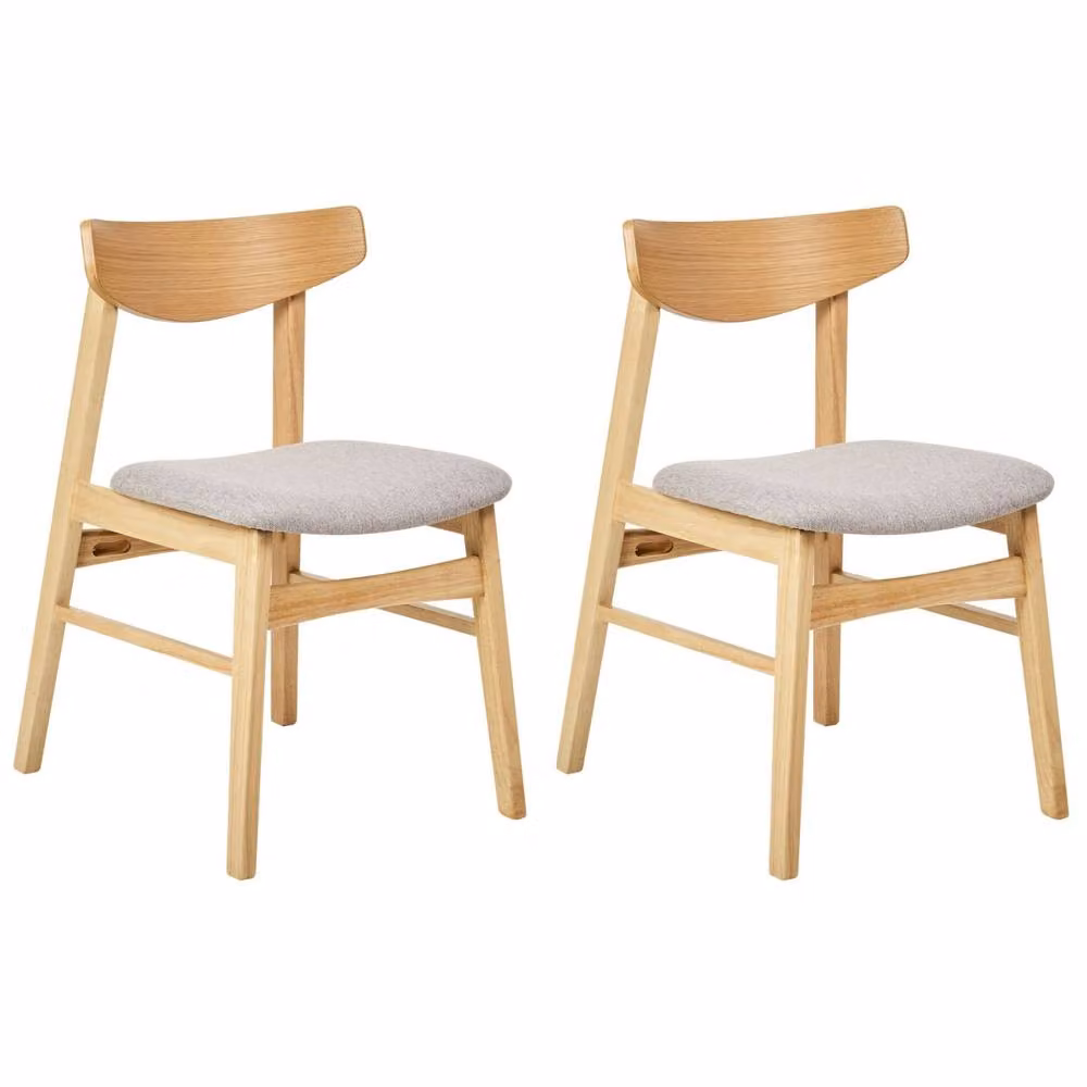 Wyld and Coco Set of 2 Armless Dining Chairs with Light Rubberwood Frame and Grey Fabric in Brown – 2