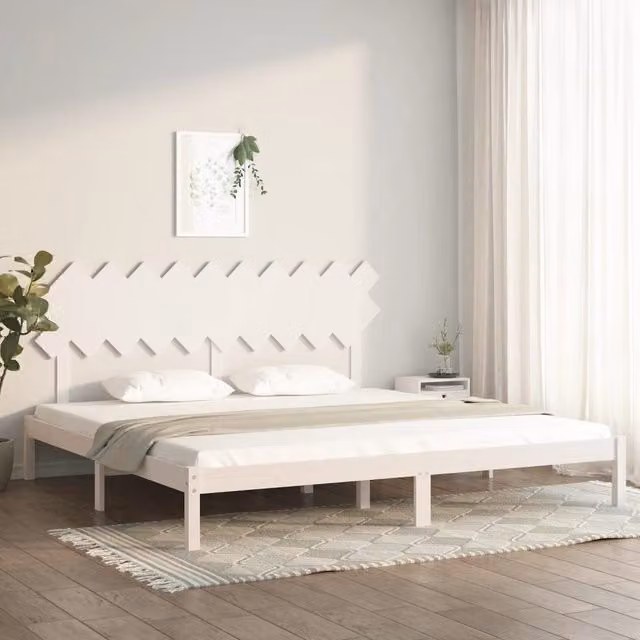 Berkfield Home Modern White Solid Pine Wood Bed Frame W/D/H: 200 x 200 cm – 1