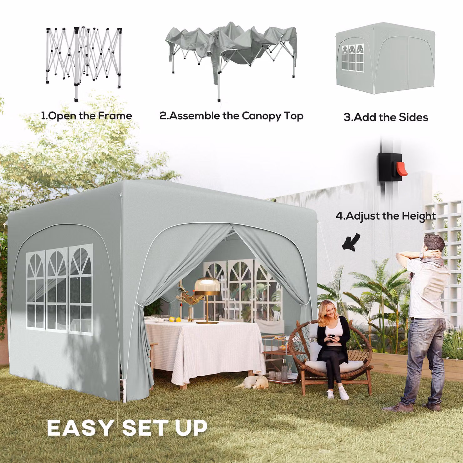 Outsunny Pop-Up Gazebo Shelter with Accessories, Light Grey, W/D/H: 300 x 300 x 273 cm – 4