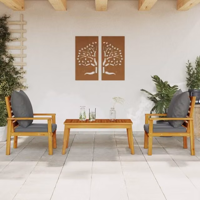 Berkfield Home 3 Piece Garden Lounge Set with Cushions in Brown Solid Acacia Wood – 1
