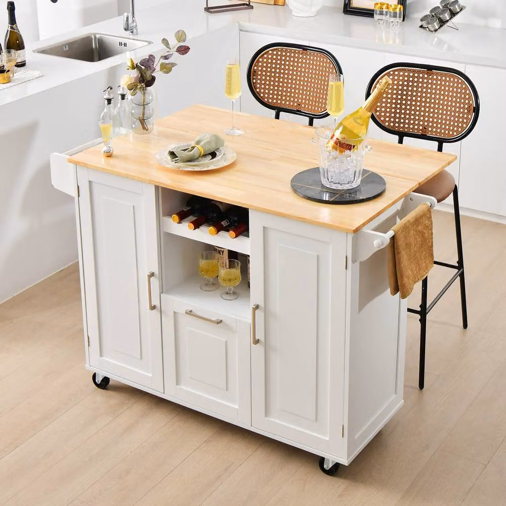 Costway Rolling Kitchen Trolley Cart with Drop-Leaf Countertop in White – 2