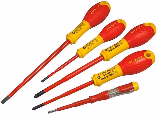 Stanley Tools Fatmax VDE Insulated Slotted and Pozidriv Screwdriver Set of 5