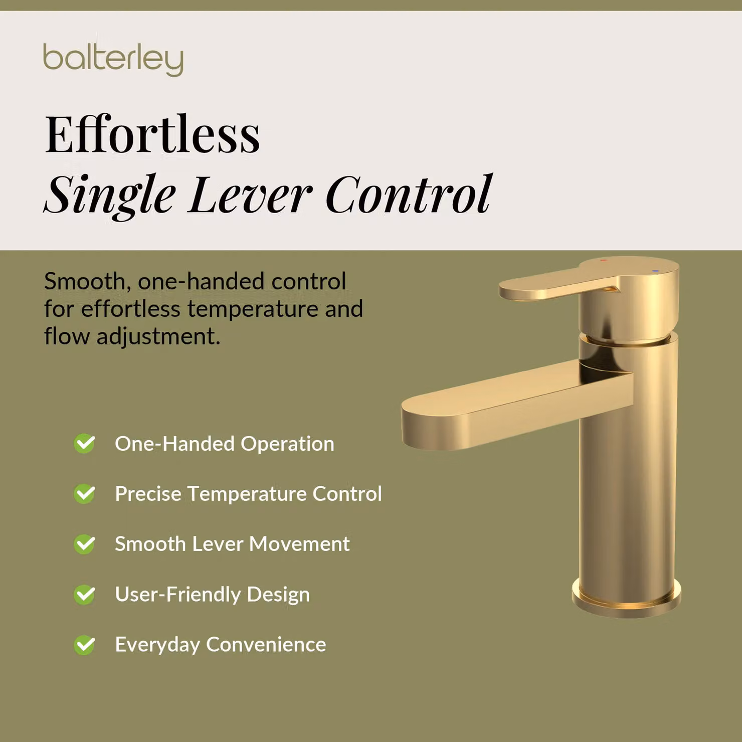 Balterley Pride Round Mono Basin Mixer Tap with Push Button Waste in Brushed Brass – 3