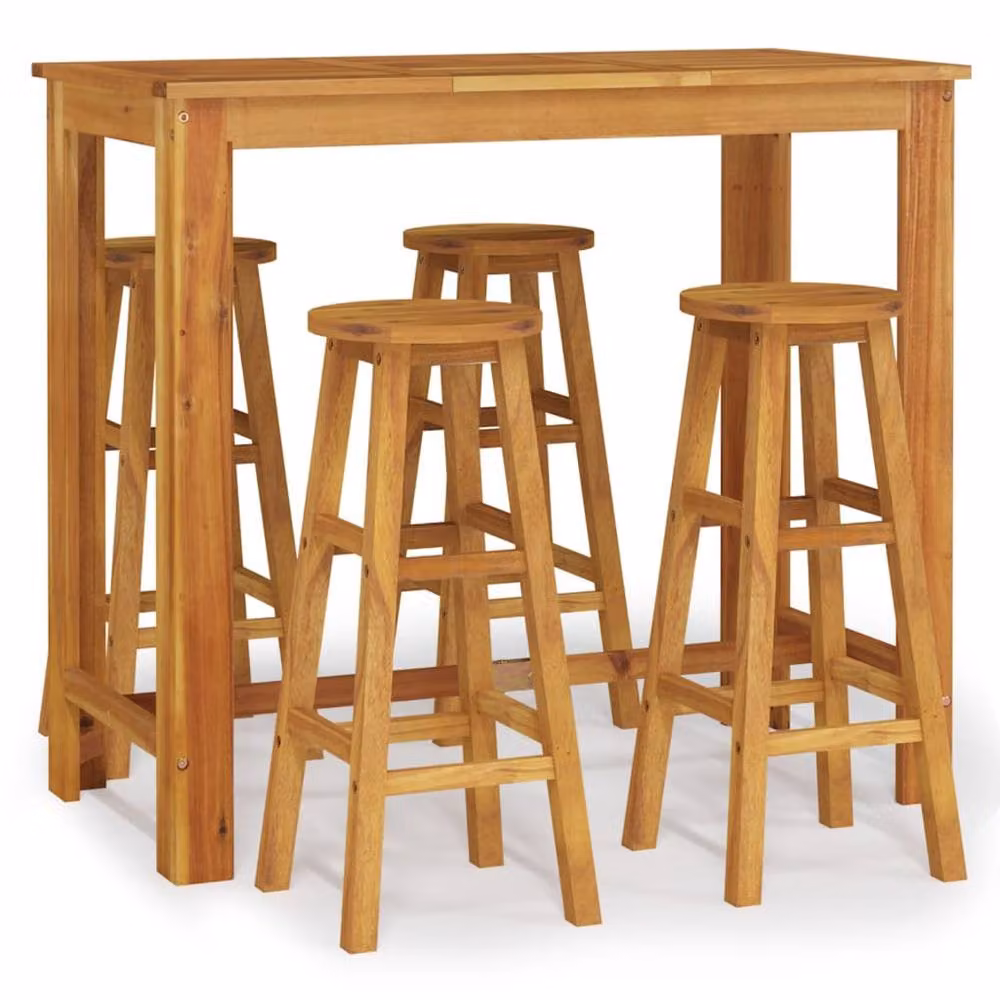 Berkfield Home 5 Piece Garden Bar Set in Brown Oiled Acacia Wood – 2