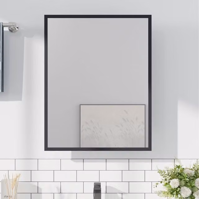 Lifeideas Wall-mounted Mirror Cabinet with Glass Doors and Adjustable Shelves, Black, W/D/H: 61 x 13 x 76 cm
