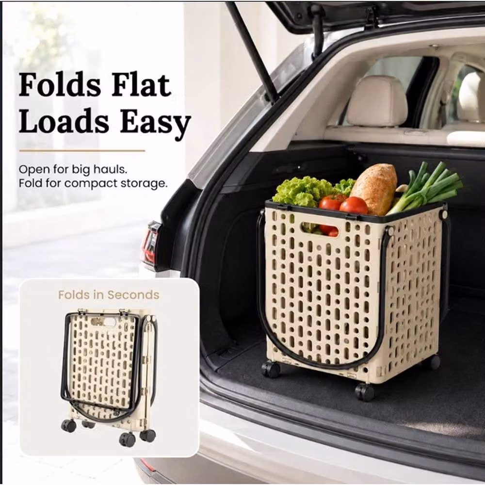 SPETLEK Foldable Shopping Trolley with Handles and Wheels, 27L, Beige – 2