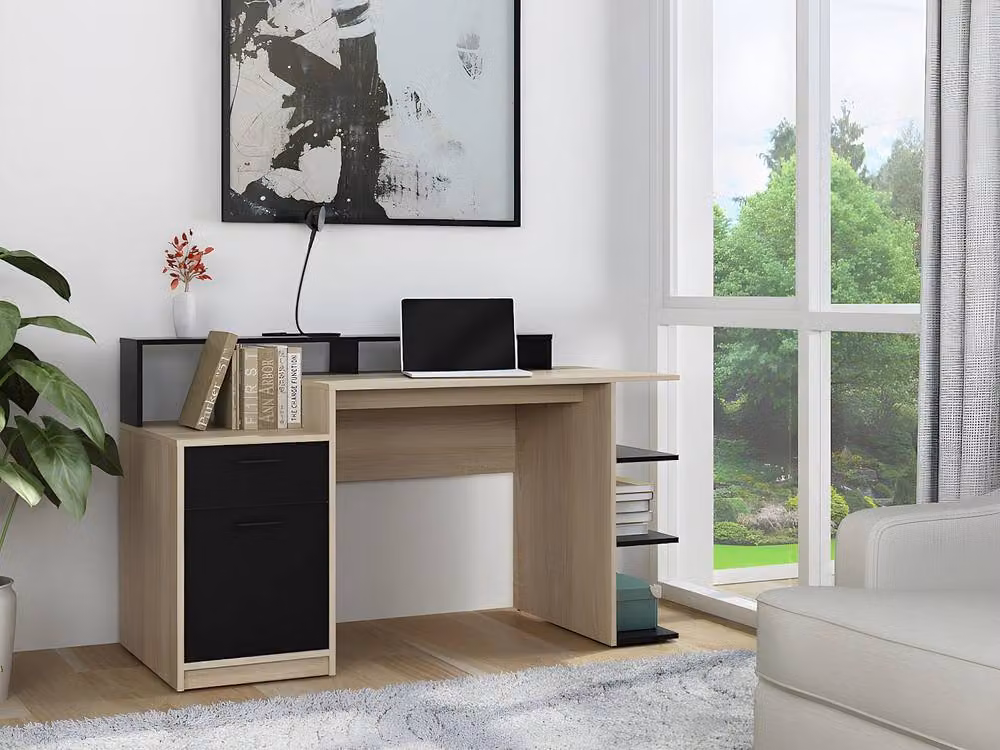 Vente-unique Zacharie Writing Desk with Storage in Oak and Black, W: 120 cm, D: 60 cm, H: 76.5 cm – 5