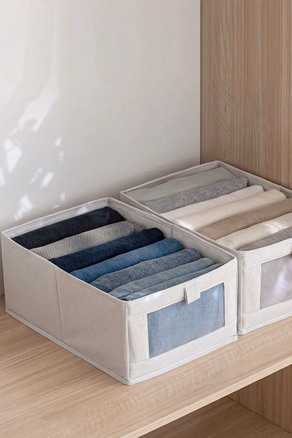 Livingandhome Foldable Fabric Clothes and Jeans Storage Box Organizer in Beige, W: 30 cm, D: 40 cm, H: 20.5 cm – 2