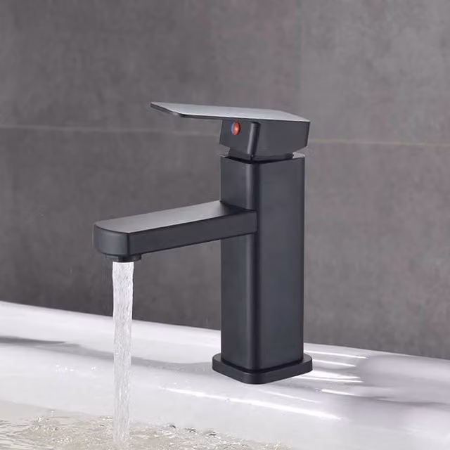 FORGEVIO Matt Black Waterfall Basin Mixer Tap with Pop-Up Waste – 1