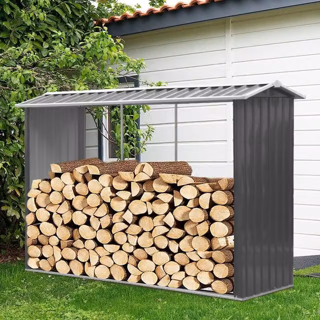 Livingandhome Apex Log Storage Shed in Anthracite Black Steel