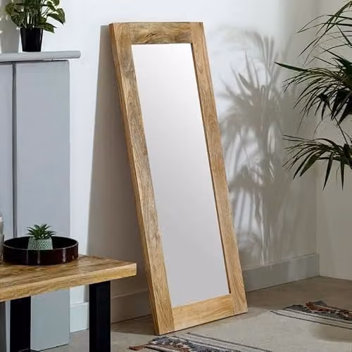 Adorable Lifestyle Rustic Rectangular Wall Mirror in Brown Wood, W140 x H65 x D1 cm – 1