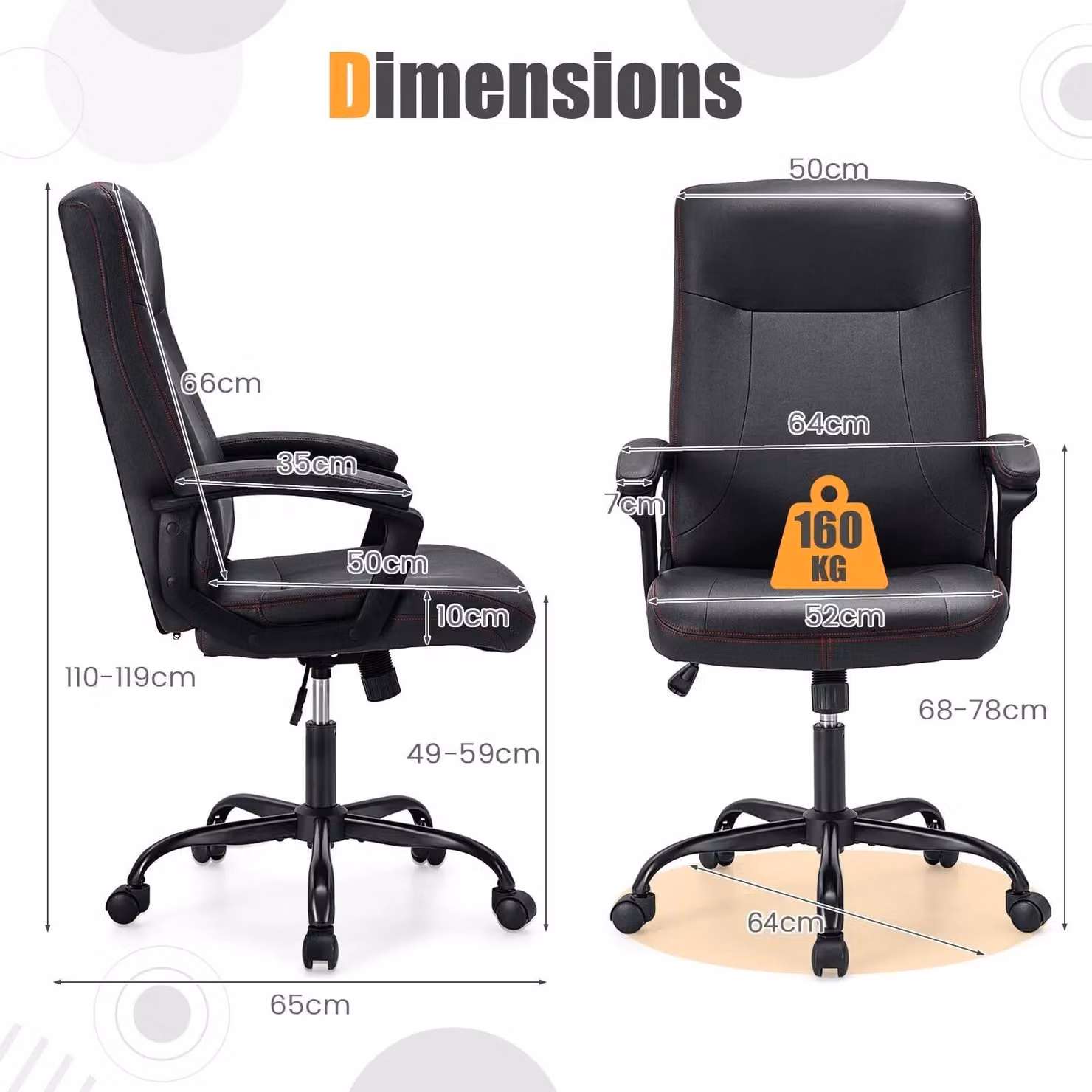 Costway Black Synthetic Leather Upholstered Executive Office Chair with Armrests and Swivel Function – 2