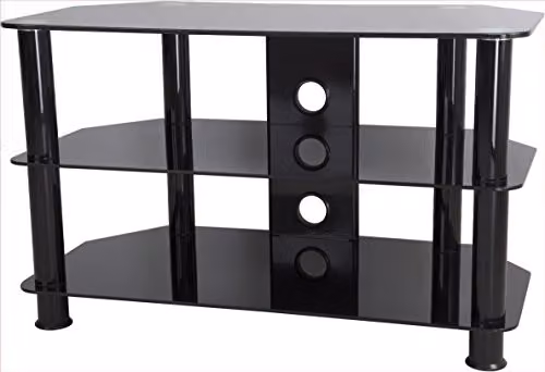 AVF Minimalist Glossy Black Corner TV Stand with Metal Legs and Glass, 80cm – 1