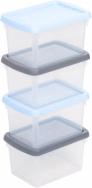 Wham 4-Pack Multicolour and Transparent Plastic Storage Boxes with Snap Lids, 3.5 l per box