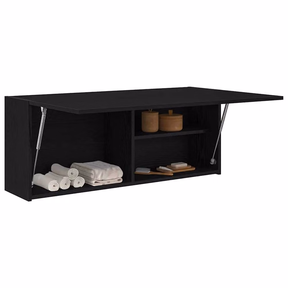 Berkfield Home Black Matt Bathroom Wall Cabinet with Hinged Doors and Internal Shelves, W: 100 cm, D: 25 cm, H: 40 cm – 2