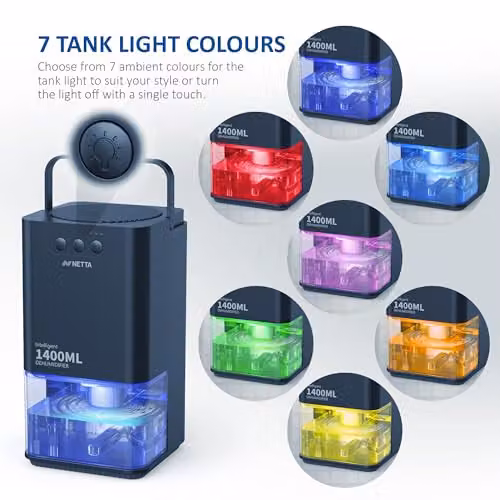 NETTA Mini Dehumidifier with 24-Hour Timer and 7-Colour LED Light, 1.4 l, Black – 5