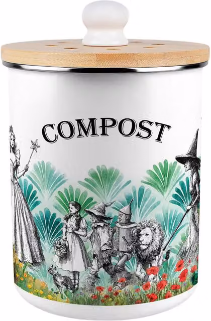 Purely Home Wizard of Oz Metal Compost Caddy with Flip Lid, 2L, Green